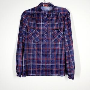 CHECKABERRY BUTTON FRONT BLOUSE